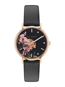 Ted Baker Women Brass Printed Dial & Leather Straps Analogue Watch BKPPHF305