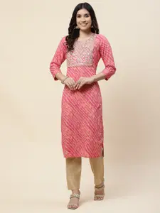Meena Bazaar Leheriya Printed Sequinned Regular Cotton Kurta