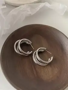 KRYSTALZ Silver-Plated Contemporary Half Hoop Earrings