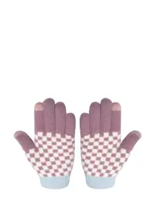 LOOM LEGACY Women Winter Acrylic Woolen Floral Print Hand Gloves