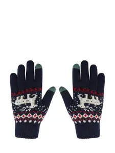 LOOM LEGACY Women Winter Acrylic Woolen Animal Print Hand Gloves