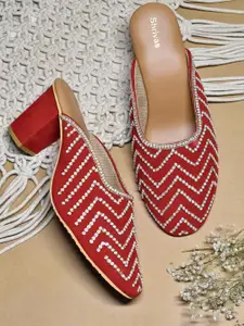 SHRIVAS BY ARCHITA MEHTA Ethnic Embellished Suede Mules Block Heels