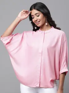 AURELIA Self Design Mandarin Collar Batwing Sleeves Shirt Style Top