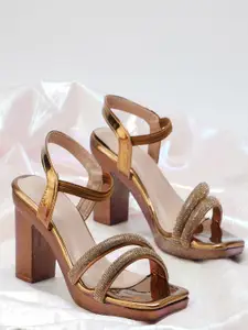 JM Looks Square Toe Block Heels With Ankle Look