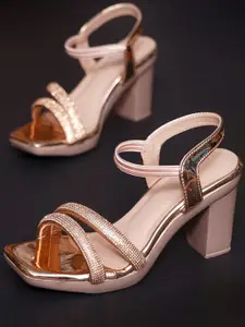 JM Looks Embellished Block Heels With Backstrap