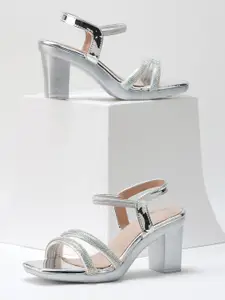 JM Looks Embellished Open Toe Platform Heels With Backstrap