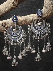 KARATCART Silver-Plated Kundan-Studded Oxidised Chandbalis