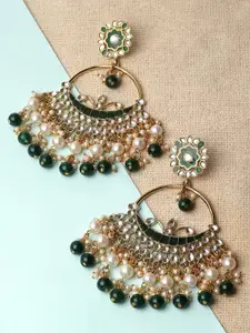 KARATCART Gold Plated Beaded & Pearl Kundan Studded Chandbalis