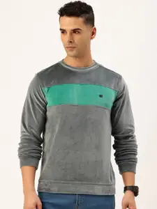 Peter England Colourblocked Fuzzy Pullover Sweatshirt