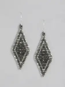 RICHEERA Silver-Plated Diamond Shaped Drop Earrings
