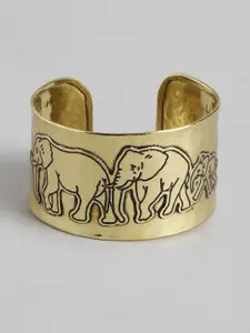 RICHEERA Women Gold-Plated Elephants Embedded Cuff Bracelet