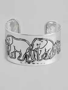 RICHEERA Women Silver-Plated Elephants Embedded Cuff Bracelet