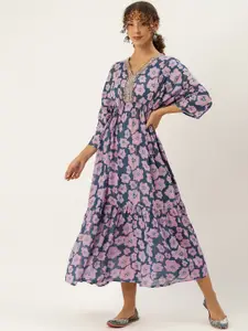 MISRI Floral Print A-Line Midi Dress
