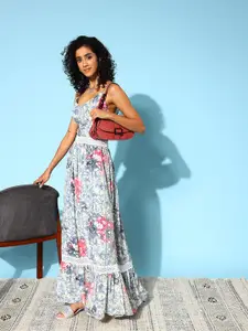 Indo Era Floral Print A-Line Maxi Dress