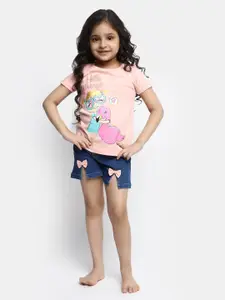 V-Mart Girls Graphic Printed Pure Cotton T-Shirt With Shorts