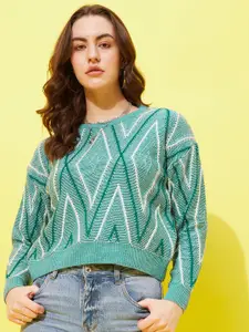 Modeve Geometric Self Design Crop Pullover Sweaters
