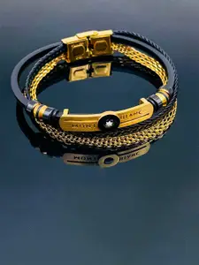 ZIVOM Men Gold Plated Leather Multistrand Bracelet