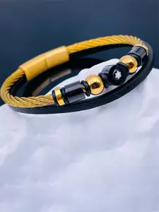ZIVOM Men Gold-Plated Leather Multistrand Bracelet