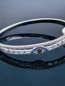 ZIVOM Brass Cubic Zirconia Silver-Plated Bangle-Style Bracelet