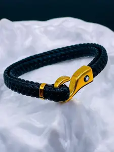 ZIVOM Men Leather Gold-Plated Link Bracelet