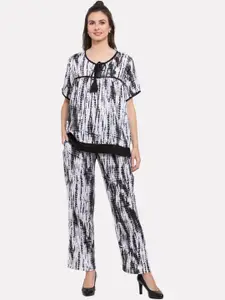 PATRORNA Abstract Printed Tie-Up Neck Top & Trousers Co-Ords