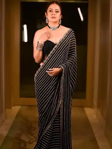 Anouk Black & Gold-Toned Sequin Embellished Georgette Saree