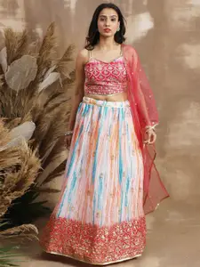 FABPIXEL Embroidered Sequinned Semi-Stitched Lehenga & Unstitched Blouse With Dupatta