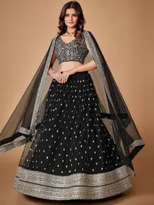 FABPIXEL Embroidered Sequinned Semi-Stitched Lehenga & Unstitched Blouse With Dupatta
