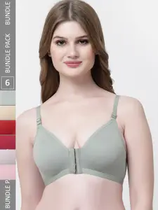 Softskin Pack Of 6 Full Coverage Non Padded Everyday Front Open Bra With All Day Comfort