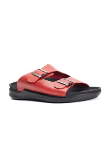 Hitz Men Leather Comfort Sandals With Buckle Detail