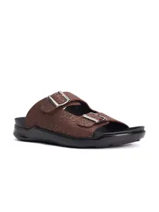 Hitz Men Textured Leather Comfort Sandals With Buckle Detail