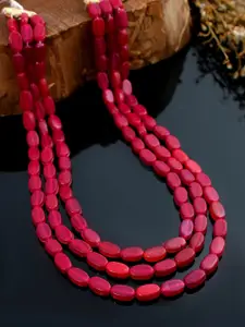 Sanjog Ruby-Red Artificial Stones & Beaded Layered Necklace