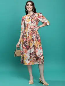 Tokyo Talkies Orange Floral Print A-Line Dress