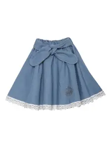 StyleStone Girls Denim Blue Embellished Flared Skirt