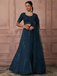 FABPIXEL Embroidered Sequinned Semi-Stitched Georgette Lehenga Choli With Dupatta