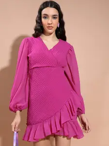 KETCH V-Neck Puff Sleeves A-Line Dress