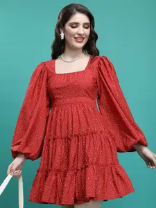 KETCH Conversational Printed Puff Sleeves Fit & Flare Mini Dress