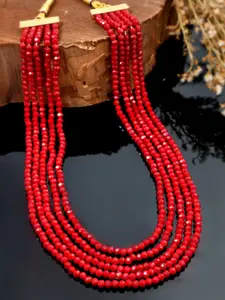 Sanjog Women Gold-Toned & Red Brass Gold-Plated Crystal Beaded Stone 5 Layered Necklace