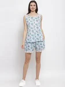 PATRORNA Floral Printed Lace Detail Sleeveless Top With Shorts