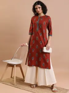 Vishudh Ethnic Motifs Embellished Keyhole Neck Flared Sleeves Thread Work Kurta