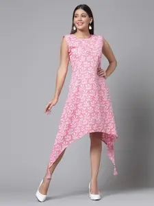 KALINI Floral Printed Cotton A-Line Midi Dress