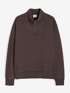 H&M Men Pure Cotton Loose Fit Zip-Top Sweatshirt