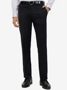 JB STUDIO Men Checked Slim Fit Mid-Rise Plain Formal Trousers