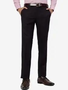 JB STUDIO Men Checked Slim Fit Mid-Rise Plain Formal Trousers