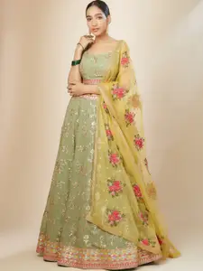 FABPIXEL Embroidered Sequinned Semi-Stitched Georgette Lehenga Choli With Dupatta