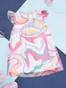 Pantaloons Baby Girls Abstract Printed Flutter Sleeve Cotton A-Line Dress