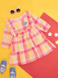 Pantaloons Baby Girls Checked Applique & Ruffled Cotton Fit & Flare Dress