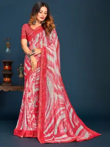 Chhabra 555 Striped Sequinned Detailed Lycra Saree