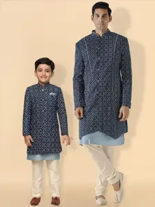 KISAH Men Printed Cotton Kurta Sherwani Set
