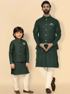 KISAH Boys Floral Printed Regular Fit Kurta Jacket Pyjama Set